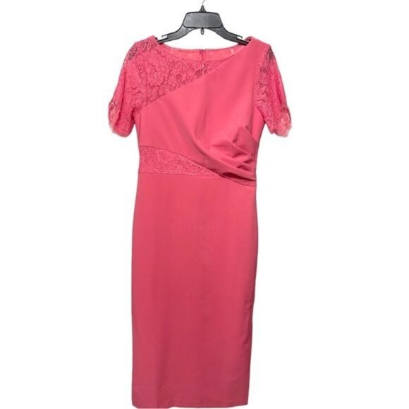 JS Collections Illusion Boat Neck Lace Insert Short Sleeve Sheath Dress 4 - Picture 6 of 13